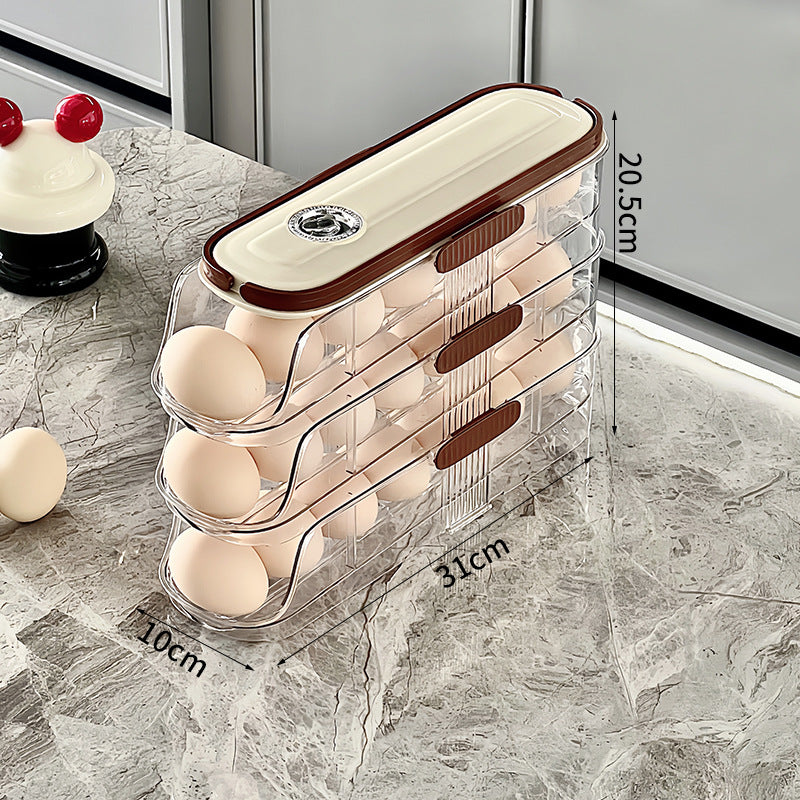 Customized egg storage box, special food grade kitchen for refrigerator, multi-layer oblique rectangular automatic rolling egg box