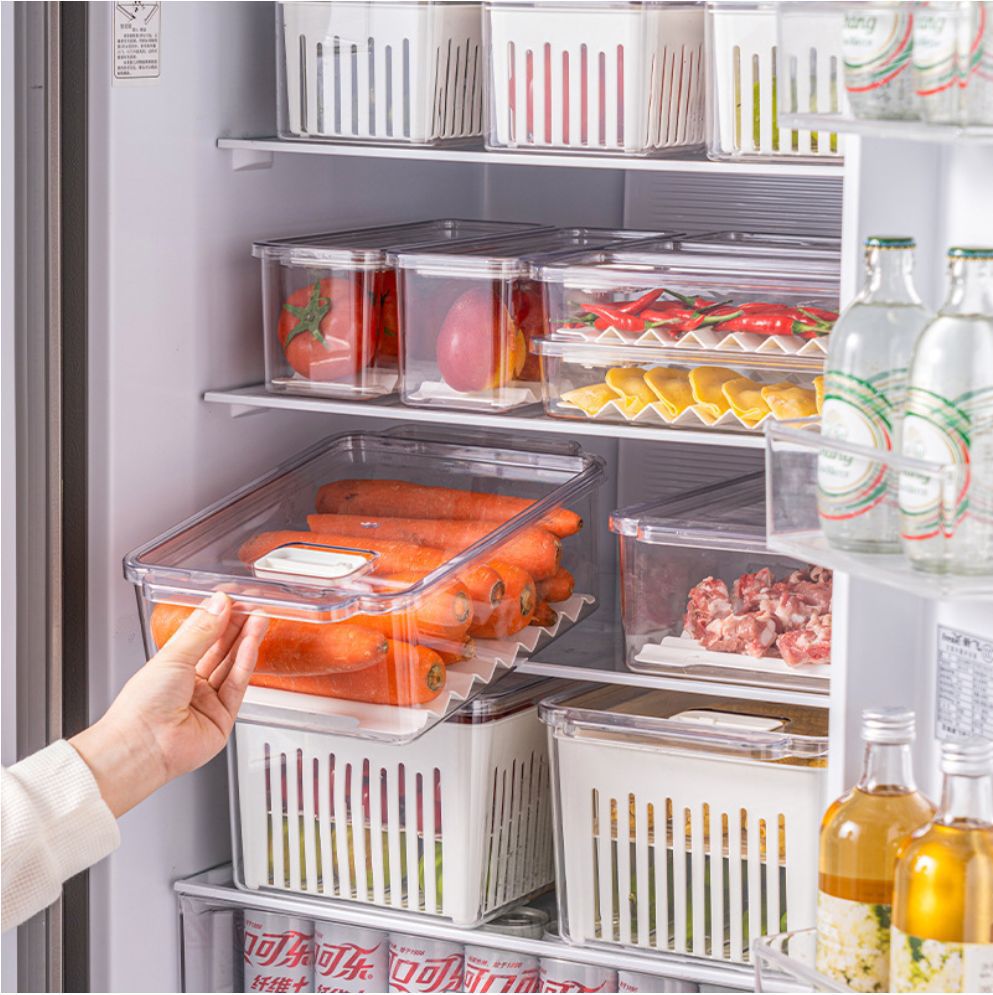 Simple European style household kitchen, fresh-keeping vegetables and fruits, refrigerator storage box, plastic box, light luxury design, food grade