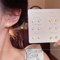 Colorful starry sky small sugar cube earrings for women, fine glitter, fresh forest style, cute, sweet, casual ball earrings, hot-selling earrings