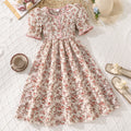 Summer girls' dress - new cross-border export style: french retro floral print, slim-fit, short-sleeve princess dress