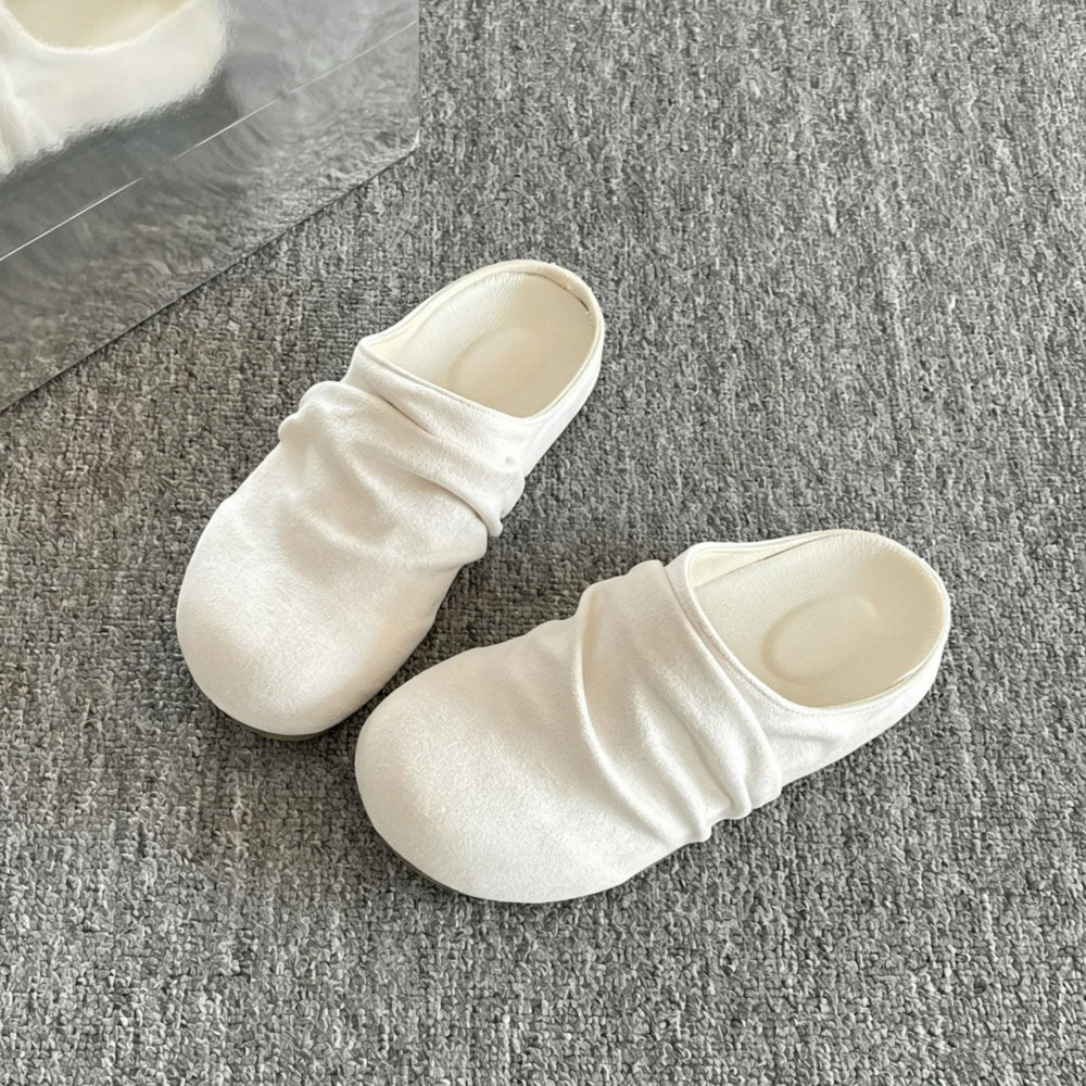 Thick sole hidden heel slip-on pleated birkenstock shoes toe-cap half slippers women's outwear 2026new arrival spring and summer sandals
