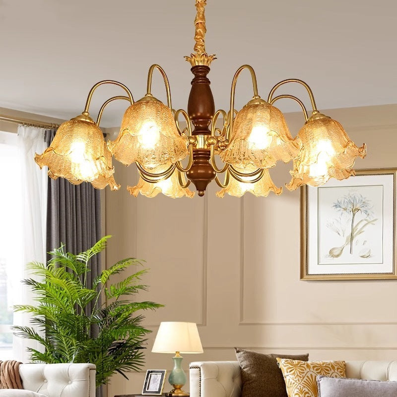 Medieval living room chandelier American retro dining room glass lighting light luxury walnut color master bedroom flower lighting