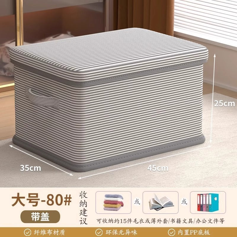 Striped Lid Storage Box Household Clothing Quilt Toy Storage Basket Large Capacity Multifunctional Snack Storage Box
