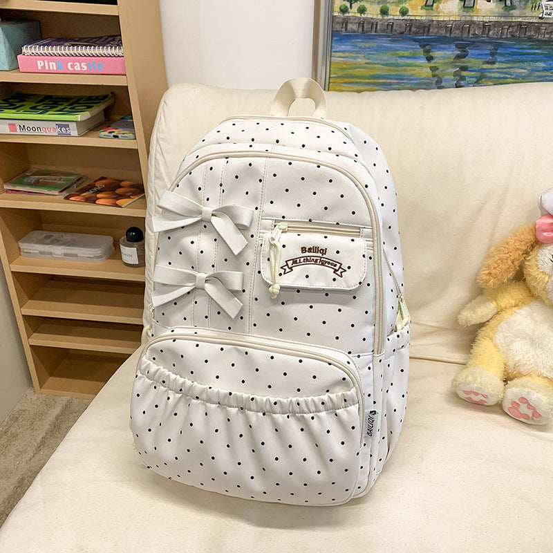 Korean style ins-style bowknot polka dot cute girly backpack - fresh & chic backpack for middle school and college girls