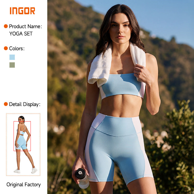 color block compression sports bra & leggings set - premium yoga outfit for women - slimming fitness tank top