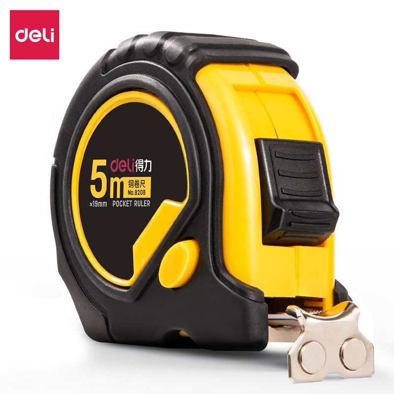 Deli 8208 5m steel tape measure measuring tape measure 5m steel tape measure 5m × 19mm widened all-inclusive glue wholesale