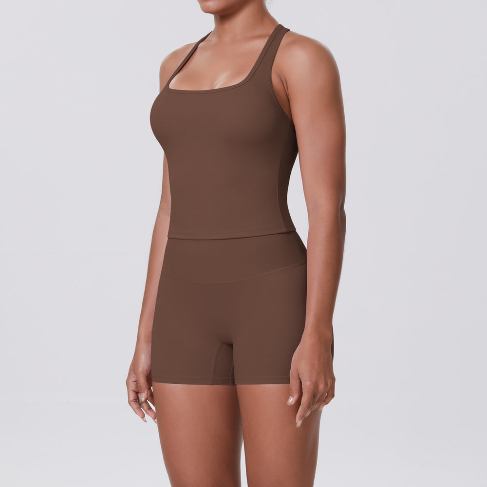 New arrival cross-border double-sided brushed pure color tight i-shaped back sports intimates running fitness yoga suit for women