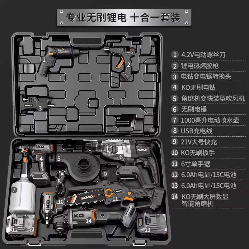 Complete multifunctional power tool set: all-in-one kit for drilling, sanding, and repair – full accessory included
