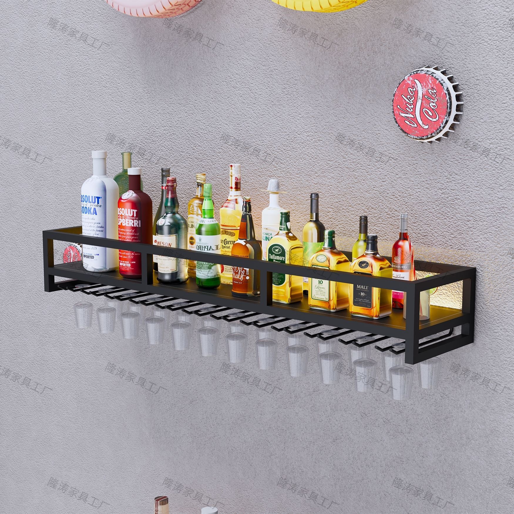 Nordic creative simple bar wrought iron wall wall hanging decoration red wine bottle storage rack goblet hanger