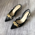 Z's new metallic buckle embellished suede pointed-toe stiletto sandals - stylish plus size women's black pumps