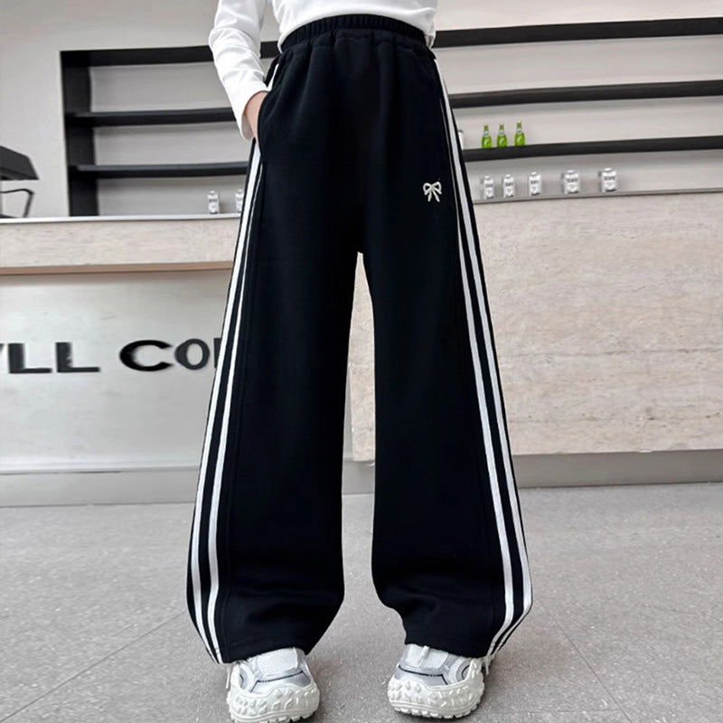 Girls' pants  new style sweatpants kids autumn and winter sports pants girls' winter fleece-lined wide leg pants slimming