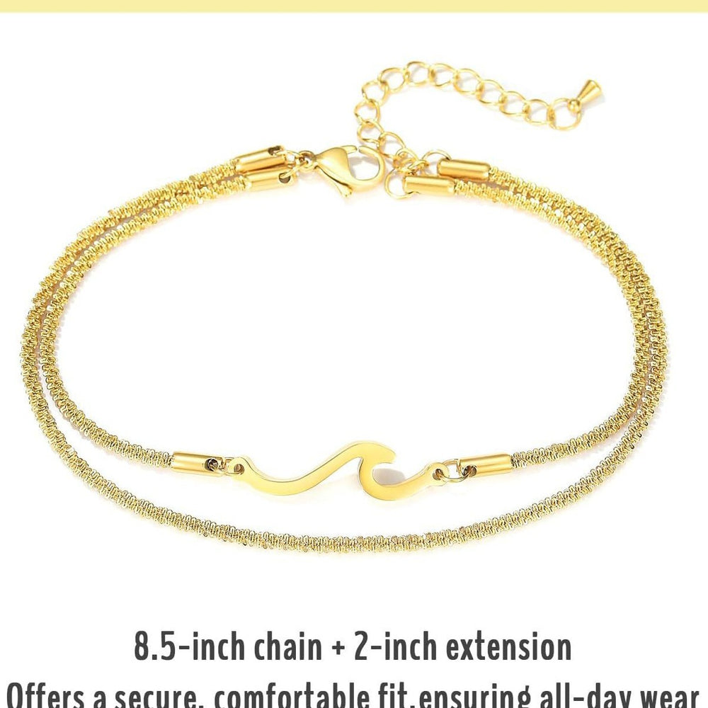 fashion wavy double-layer starry sky 14k gold plated anklet - high-end versatile couple's jewelry