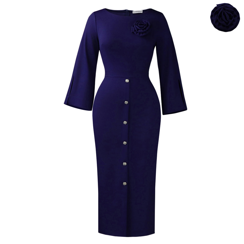 D609 cross-border fashion women's plus size round neck bodycon dress - elegant, office-ready, and african-inspired