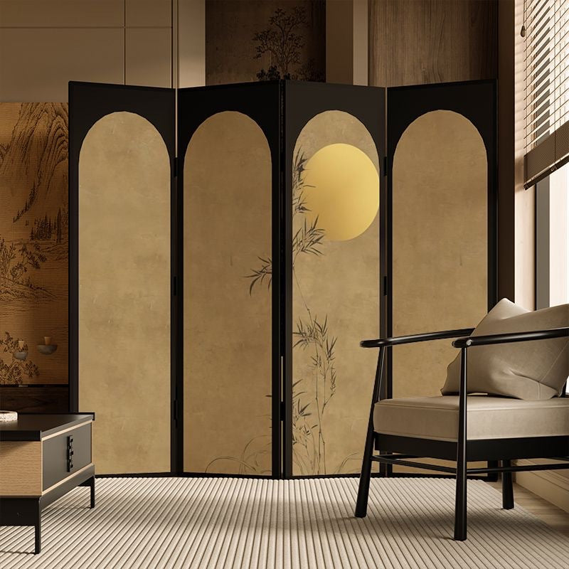 New chinoiserie screen foldablemovable living room entrance tea room bedroom bedside folding screen bamboo moon