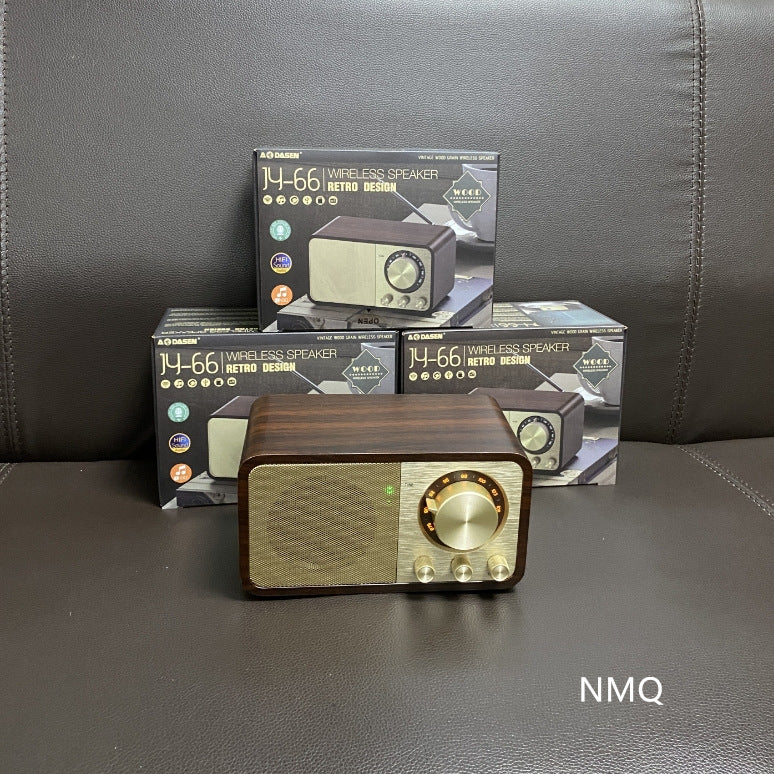 Jy66 wooden speaker - retro style bluetooth speaker with outdoor radio, card & usb drive support (default model - no battery)