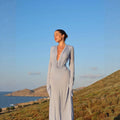 Wholesale women's fashion: autumn  new arrivals - elegant solid color v-neck long sleeve bodycon midi dress for export to europe and the us