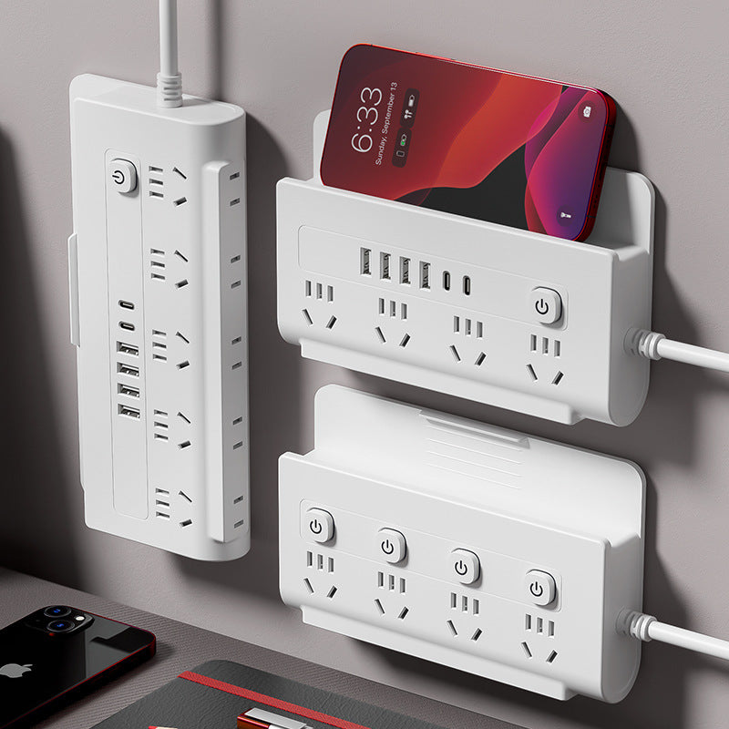 Wall-mountable power strip with multi-function stand, usb ports, and cord management – ideal for home, office, and multi-device use