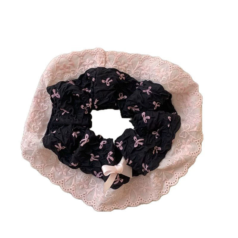 Lace edge floral bows large intestine hair tie frenchgirlsweet hair tie rubber band ponytail hair tie headwear