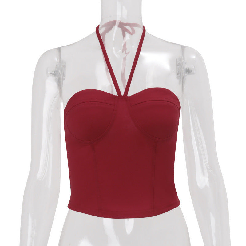 Hot-selling european and american women's spring  new arrivals: sexy, spicy, one-shoulder halter neck solid color basic inner layer top