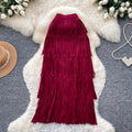 Retrocasual style tassel skirt women's high waist a-line skirt women's work clothingslimming look cake skirt niche style design classy sense