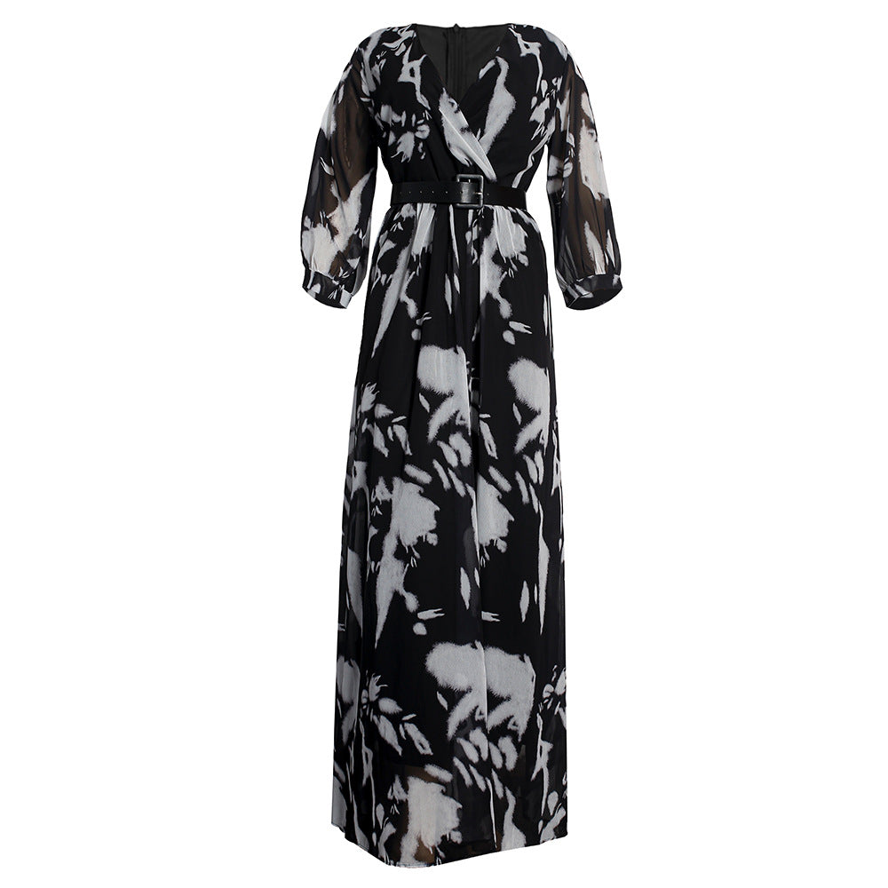African plus size fashion print chiffon maxi dress with belt - new  collection for  &