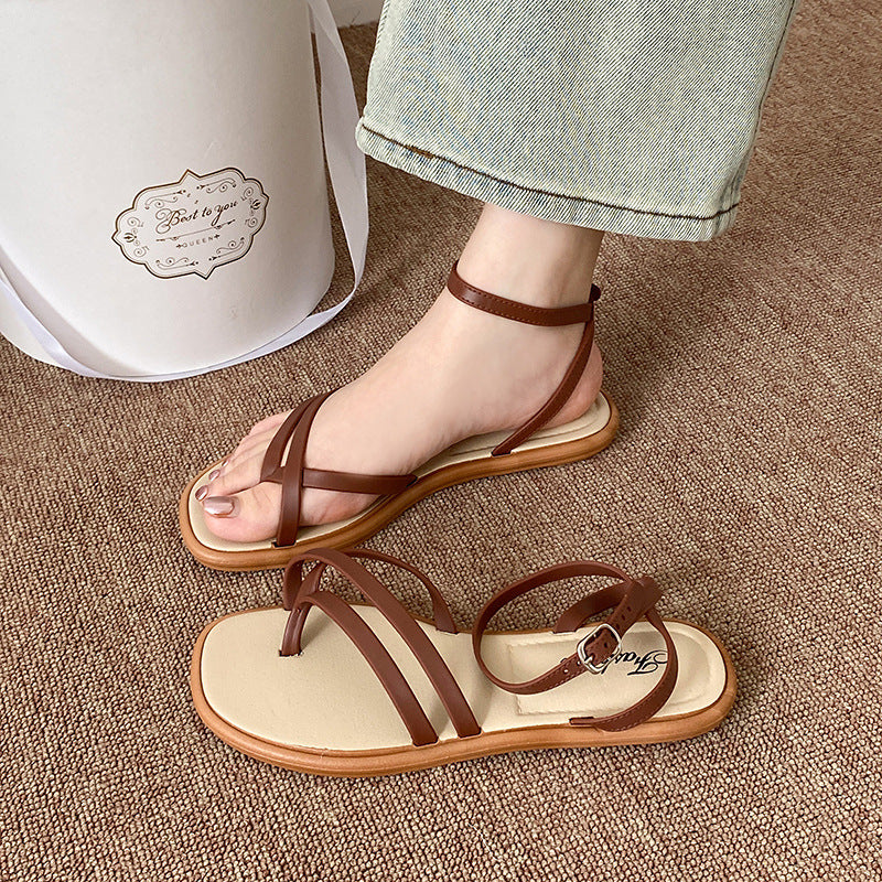 2026 new collection women's thong sandals - summer outdoor wear, flat roman sandals, one-piece clip-toe women's shoes for export
