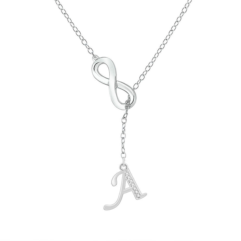 New arrival: lucky eight-character tassel necklace for women - copper 26-letter pendant with diamond accents, choker necklace