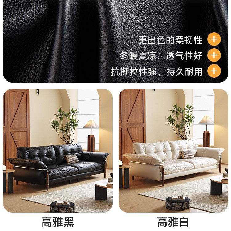 Oil wax leather sofa living room for homecasualchinoiserie italian normcore small apartment straight row sofa first layer cowhide cream