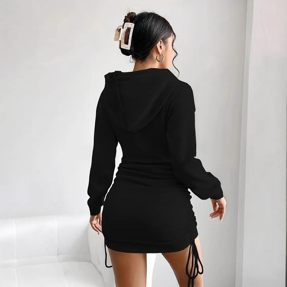fashionexportfall and winternew arrivalhoodedlong sleevessweatshirt hip-hugging dressk-style