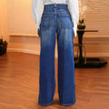 European and american style women's washed high-waisted button-front slit wide-leg jeans - long, button-down denim wide-leg pants