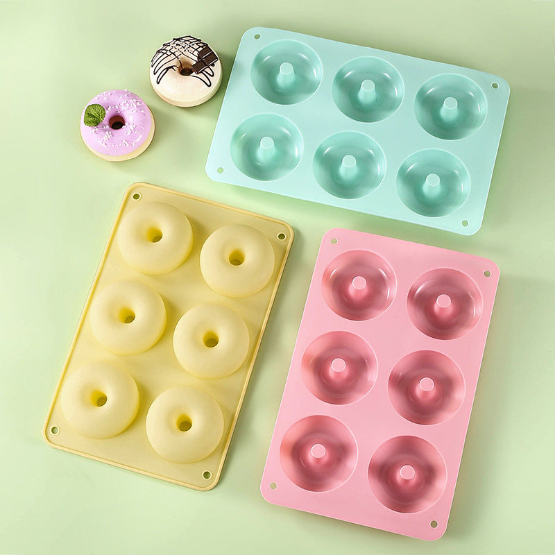 Food-grade 6-cavity silicone donut mold - macaron color round donut baking tool for cookies and pastries