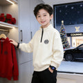 Customizable children's  spring new arrival warm sweatshirt - trendy half-zip top with mock neck pullover