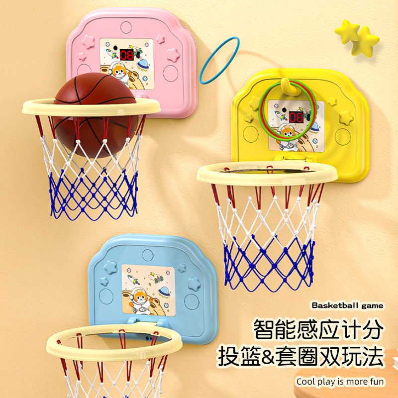 Kids' hanging basketball hoop - indoor/outdoor, no drilling required, foldable, with scoring system and rings - perfect for kindergarten basketball games and toys