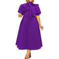 Plus size european and american women's clothing -  &  fashion: bubble sleeve, bow detail, maxi/midi length, export dress