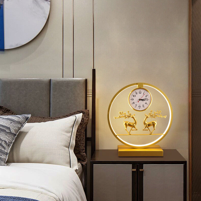 Creative stylish table lamp bedroom bedside lamp clock ornament remote control usb multi-function deer touch lamp