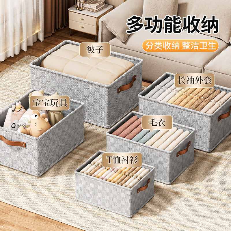 New non-woven checkerboard heaven and earth cover clothes storage box clothing household finishing artifact box toy storage basket