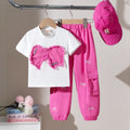European and american autumn cross-border exclusive: girls' appliqué embroidered top and cargo pants two-piece set