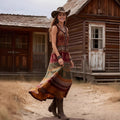 Northwestern cowboy style vintage print maxi dress - cross-border exclusive v-neck high-waisted dress