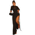 Fashion styleexportnew arrival silm women's slit pure color slightly see-through hip skirt round neck design long sleeves trendy dress