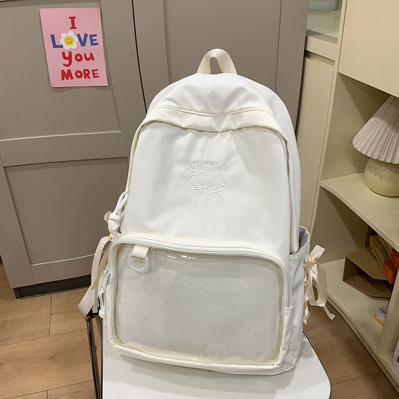 2025new arrival forest style large capacity backpack for women, preppy style soft girl girleasiest for match transparent pain bag school bag