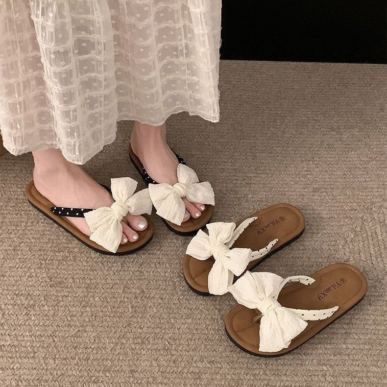 Super fairy bowsflats flip-flops for women summer outwear 2026new arrival with skirt best sellingnon-slip sandals ins