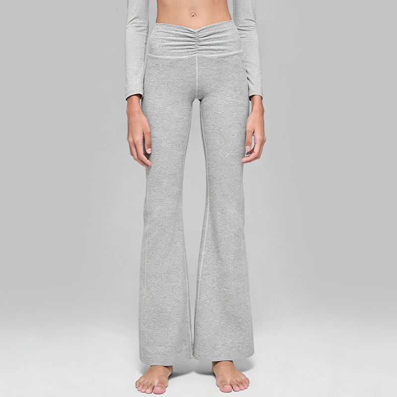 New arrival cationic high elastic yoga suit shirred drapedloose loose wide leg pants sports long sleevestops women