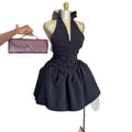 European and american cross-border women's fashion:  summer new arrival - elegant v-neck halter neck bowknot backless high-waisted mini dress