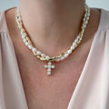 European and american cross-border baroque imitation pearl necklace for women, niche light luxury high-end diamond-encrusted cross pendant choker