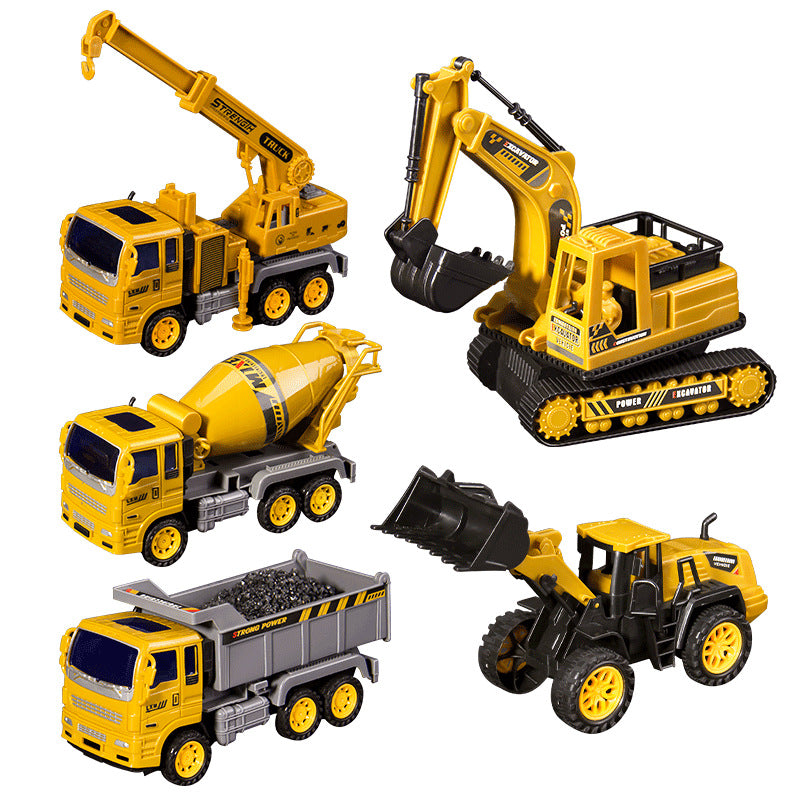 Kids' large construction vehicle set - excavator, mixer truck, bulldozer, dump truck, crane - toy car gift for boys
