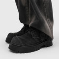 Men's leather shoes springsense of designniche style denim hole derby shoes trendycasualthick sole big toe beggar trendy shoes