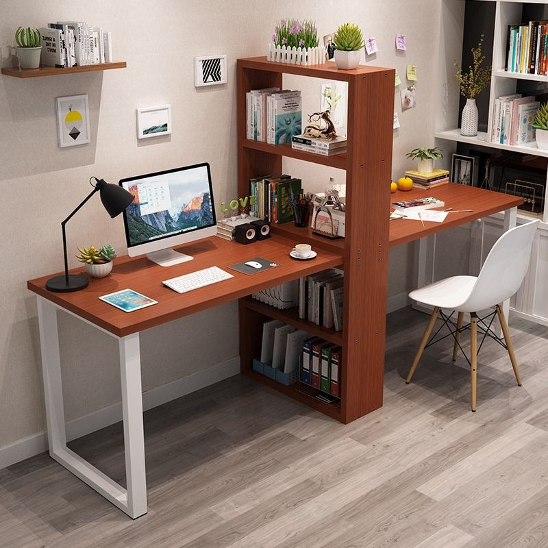 Minimalist computer desk, light luxury desk with bookshelf combination, double desk, student and children's writing desk with integrated bookshelf