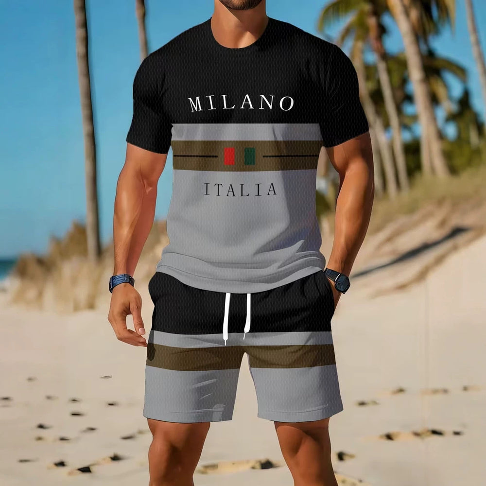 men's short-sleeve and shorts set, casual sportswear set, 3d printed cross-border hot seller, dropshipping available