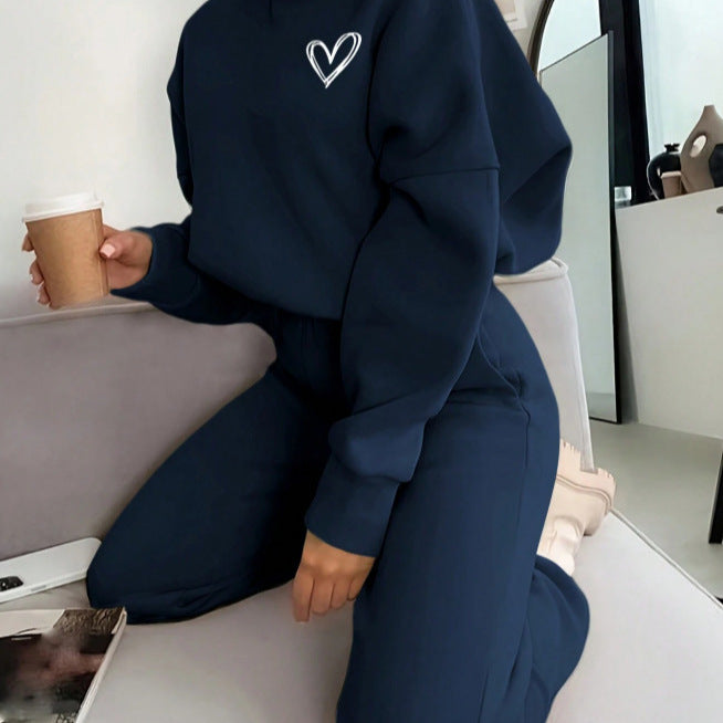fashionembroider hooded sweatshirt suitloose drop shoulder drawstring wide leg sweatpants two-piece set