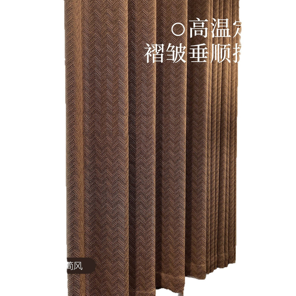 Minimalist herringbone cotton linen curtains - blackout, heat insulation, vintage style, living room, bedroom, natural wood style - ru ye